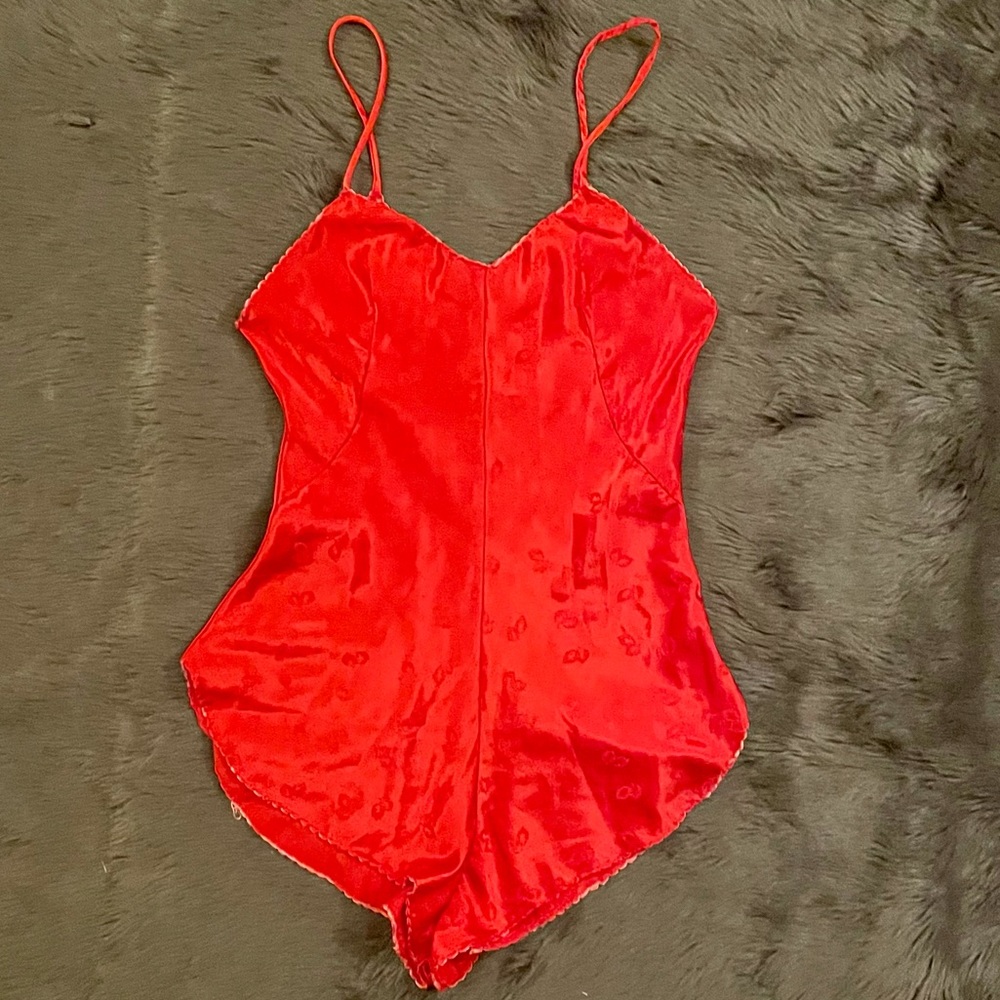 Vintage Bonwit Teller Lingerie Snap Bodysuit Petite Blanche Ralph Montenero Red